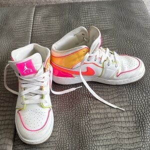 Nike Air High-Top Sneakers in White with Pink and Yellow Accents